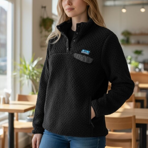 Simply Southern Womens Medium Soft Sherpa Fleece Black Quarter Snap Pullover - Picture 1 of 10
